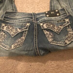 Miss Me Blue Jeans with Silver Embellishments